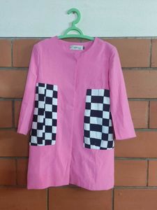 Pink Patchwork Pocket Coat