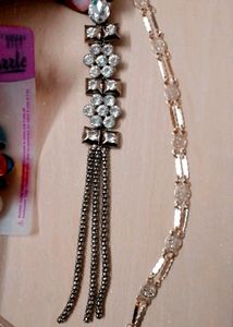 Colorful Beads rubberband, Gold Color Long Neck Chain And Saree/Lahenga Diamond Pin Combo