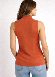 Rust Ribbed Sleeveless High-Neck Top | Like New