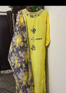 Yellow Mirrorwork Kurti Set