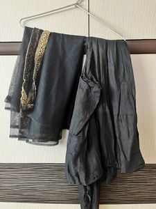 Black Net Aline Suit With Pyjami And Dupatta