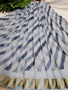 Striped Saree with Silver Border