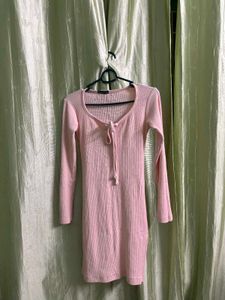 Pink Ribbed Mini Dress