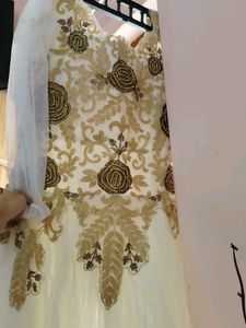 Elegant White &amp; Gold Embroidered Dress