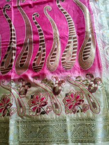 Pink &amp; Gold Embroidered Saree