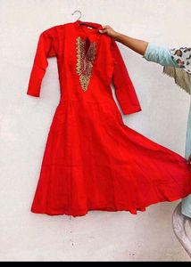 Red Anarkali Kurta with Dupatta