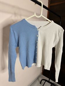 Two-Tone Ribbed Cardigan