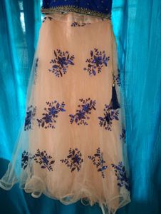 Blue &amp; Peach Embroidered Lehenga Choli Set
