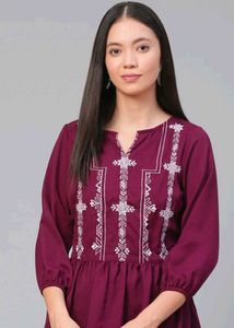 Maroon Embroidered Tunic Top