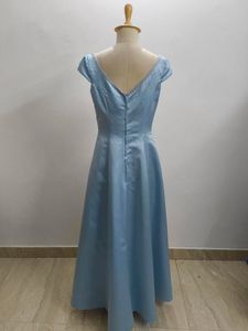 Vintage Blue Satin Evening Gown