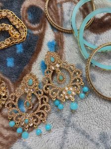 Gorgeous Blue And Gold Desi Pretty Jhumka Earrings