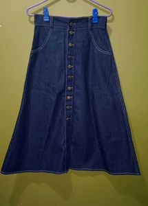 Button-Front Denim A-Line Skirt