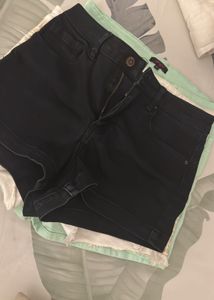 Denim Shorts Set Of 2- Black And White