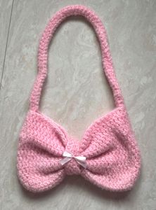 Pink Bow Crochet Bag