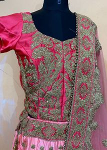 Pink &amp; Gold Embroidered Lehenga Choli
