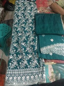 Teal Embroidered Dress Material