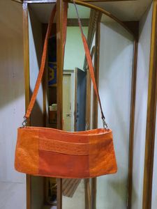Vintage Orange Croc Embossed Shoulder Bag