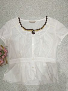White Crochet Trim Top