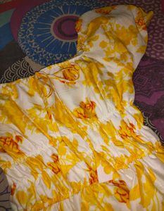 Women Cute Yellow White Frock