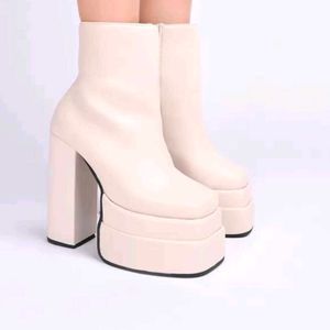 Beige Platform Ankle Boots