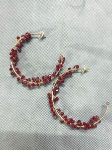 Red Beaded Hoop Earrings