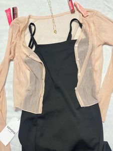 combo -pink mesh &amp;black long dress