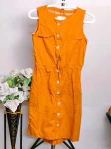 Little Queen Mustard Sleeveless Button-Down Dress
