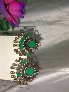 Green & Silver Statement Earrings