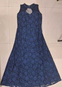 Elegant Navy Blue Lace Gown