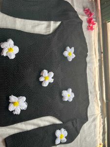 Black Floral Knit Sweater