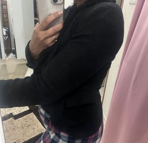 Black Faux Fur crop blazer