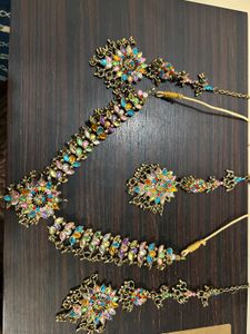 Vintage Pink Stone Necklace And Multi Colour Set