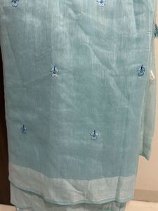 Light Blue Saree Without Blouse