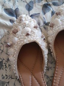 Seashell &amp; Pearl Embellished Flats