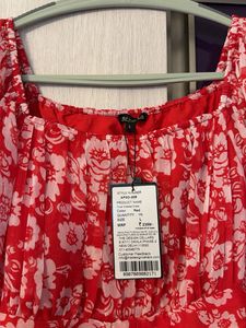 Floral Red Cinched Waist Midi Dress