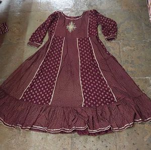 Maroon Golden Printed Anarkali Ethnic Kurti