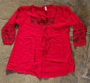 Red Embroidered Tunic Top