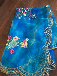 Blue Floral Embroidered Dupatta