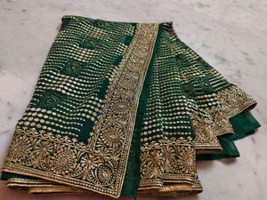 Green & Gold Embellished Saree