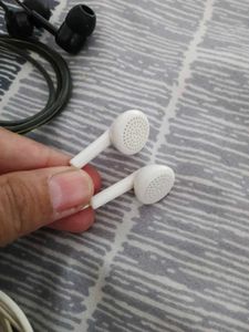 two earphones with mic and a data cable