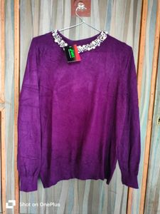 250 Only 1 Pc Purple Embellished Neck Sweater
