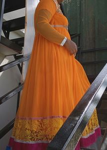 Orange Churidar With Stonework