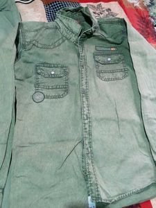 Army Green Pant With Denim Shirt