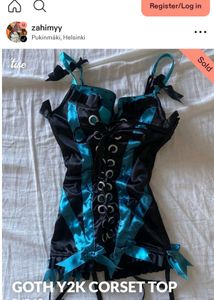 Gothic Y2k Black And Blue Burlesque Corset Top