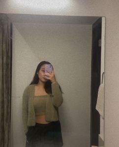 Sage Green Fuzzy Crop Top &amp; Cardigan Set