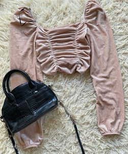 Blush Velvet Ruched Long Sleeve Top