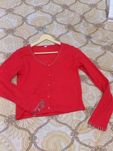 Rhinestones Studded Ribbed Top