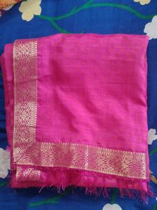 Silk Pink Saree with Golden Border