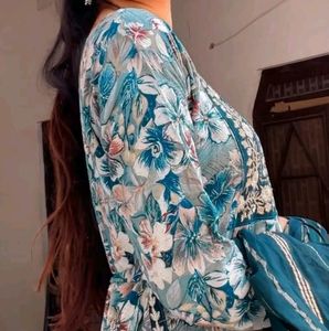 Nyra Cut Printed Anarkali Suit Duppata &amp; Pent Set