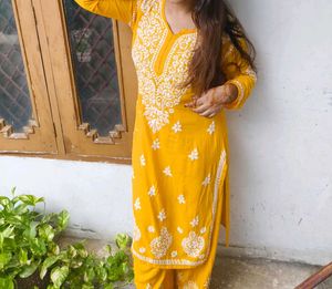 Mustard Chikankari Kurta Set